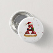 Kerstmuts Rode Kerst Letter A Naam Ronde Button 3,2 Cm (Voorkant /achterkant)