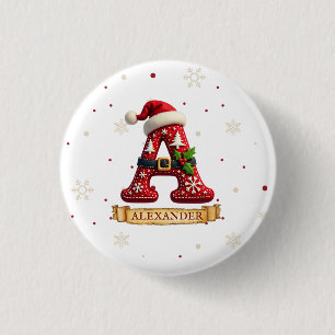 Kerstmuts Rode Kerst Letter A Naam Ronde Button 3,2 Cm