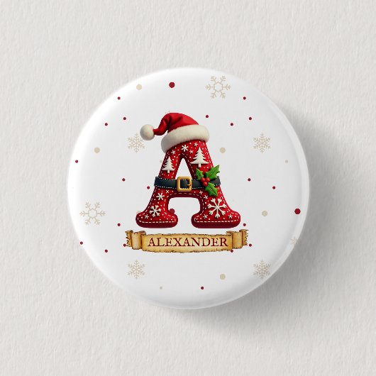 Kerstmuts Rode Kerst Letter A Naam Ronde Button 3,2 Cm (Voorkant)