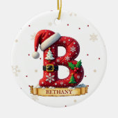 Kerstmuts Rode Kerst Letter B Naam Keramisch Ornament (Voorkant)