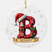Kerstmuts Rode Kerst Letter B Naam Keramisch Ornament (Achterkant)