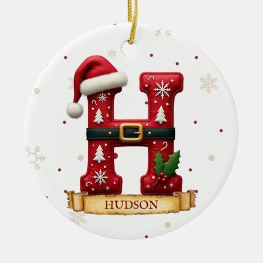 Kerstmuts Rode Kerst Letter H Naam Keramisch Ornament (Voorkant)