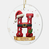 Kerstmuts Rode Kerst Letter H Naam Keramisch Ornament (Links)