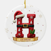 Kerstmuts Rode Kerst Letter H Naam Keramisch Ornament (Achterkant)