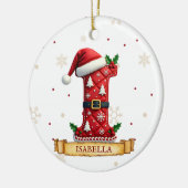 Kerstmuts Rode Kerst Letter I Naam Keramisch Ornament (Links)