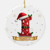 Kerstmuts Rode Kerst Letter I Naam Keramisch Ornament (Achterkant)