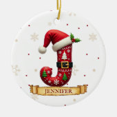 Kerstmuts Rode Kerst Letter J Naam Keramisch Ornament (Voorkant)