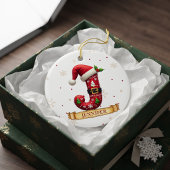 Kerstmuts Rode Kerst Letter J Naam Keramisch Ornament