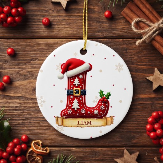 Kerstmuts Rode Kerst Letter L Naam Keramisch Ornament