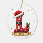 Kerstmuts Rode Kerst Letter L Naam Keramisch Ornament (Links)