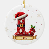Kerstmuts Rode Kerst Letter L Naam Keramisch Ornament (Achterkant)