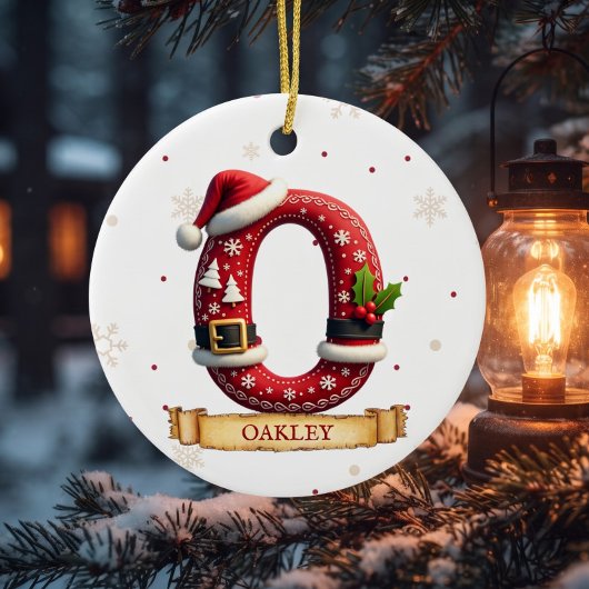 Kerstmuts Rode Kerst Letter O Naam Keramisch Ornament