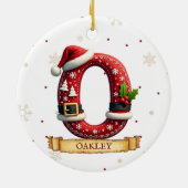Kerstmuts Rode Kerst Letter O Naam Keramisch Ornament (Achterkant)