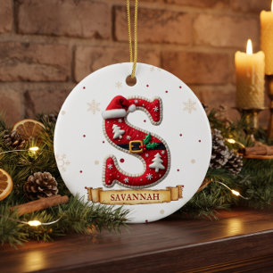 Kerstmuts Rode Kerst Letter S Naam Keramisch Ornament