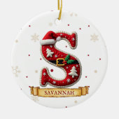 Kerstmuts Rode Kerst Letter S Naam Keramisch Ornament (Voorkant)