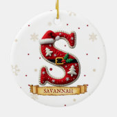 Kerstmuts Rode Kerst Letter S Naam Keramisch Ornament (Achterkant)
