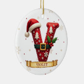 Kerstmuts Rode Kerst Letter V Naam Keramisch Ornament (Rechts)