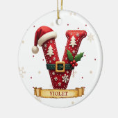 Kerstmuts Rode Kerst Letter V Naam Keramisch Ornament (Links)