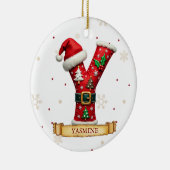 Kerstmuts Rode Kerst Letter Y Naam Keramisch Ornament (Rechts)