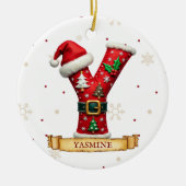 Kerstmuts Rode Kerst Letter Y Naam Keramisch Ornament (Voorkant)