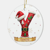 Kerstmuts Rode Kerst Letter Y Naam Keramisch Ornament (Links)