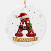Kerstmuts Rood Kerst Letter A Naam Keramisch Ornament (Achterkant)
