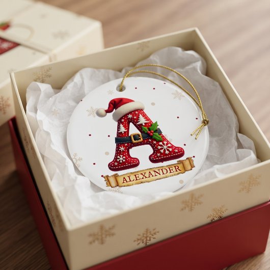 Kerstmuts Rood Kerst Letter A Naam Keramisch Ornament