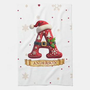 Kerstmuts Rood Kerst Letter A Naam Theedoek