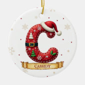 Kerstmuts Rood Kerst Letter C Naam Keramisch Ornament (Voorkant)