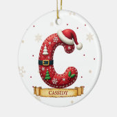 Kerstmuts Rood Kerst Letter C Naam Keramisch Ornament (Links)