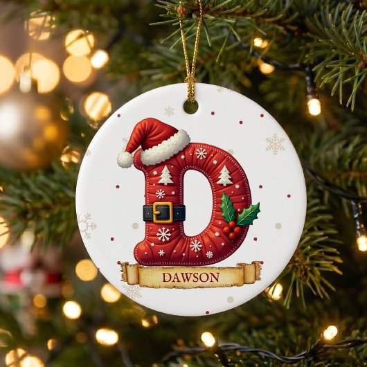 Kerstmuts Rood Kerst Letter D Naam Keramisch Ornament