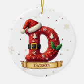 Kerstmuts Rood Kerst Letter D Naam Keramisch Ornament (Voorkant)