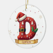 Kerstmuts Rood Kerst Letter D Naam Keramisch Ornament (Links)