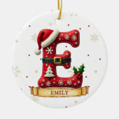 Kerstmuts Rood Kerst Letter E Naam Keramisch Ornament (Voorkant)