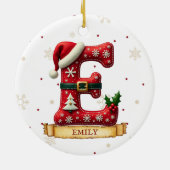 Kerstmuts Rood Kerst Letter E Naam Keramisch Ornament (Achterkant)