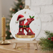 Kerstmuts Rood Kerst Letter K Naam Keramisch Ornament