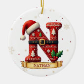 Kerstmuts Rood Kerst Letter N Naam Keramisch Ornament (Voorkant)