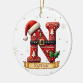 Kerstmuts Rood Kerst Letter N Naam Keramisch Ornament (Links)