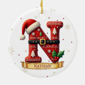 Kerstmuts Rood Kerst Letter N Naam Keramisch Ornament (Achterkant)