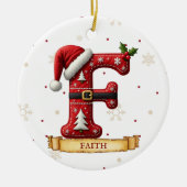 Kerstmuts Rood Kerstmis Letter F Naam Keramisch Ornament (Voorkant)