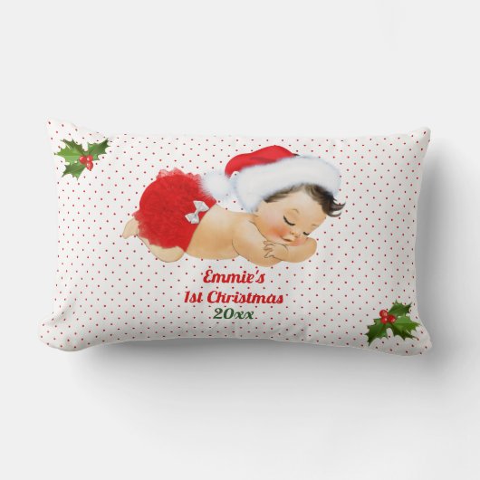 Kerstmuts Rood Stippen Baby Meisje Kussen (Voorkant)