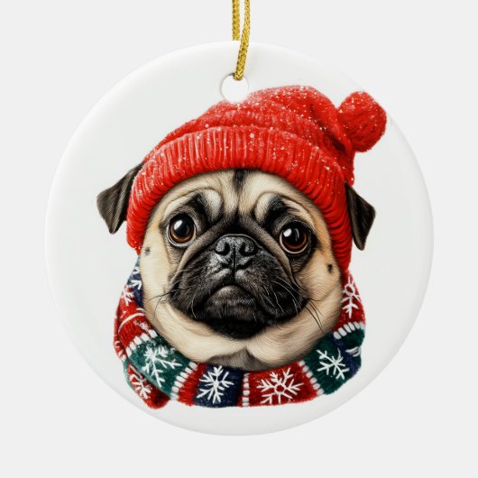 Kerstmuts schattige pug keramisch ornament (Voorkant)