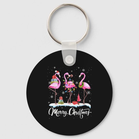 Kerstmuts Sinterklaas Flamingo Licht Kerstmis Sleutelhanger (Voorkant)