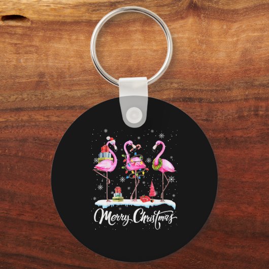 Kerstmuts Sinterklaas Flamingo Licht Kerstmis Sleutelhanger (Voorkant)