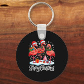 Kerstmuts Sinterklaas Flamingo Licht Kerstmis Vrou Sleutelhanger (Voorkant)