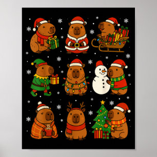 Kerstmuts voor Capybara Kerstman Grappig Kerstmis Poster