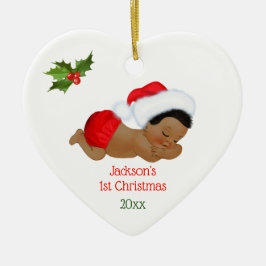 Kerstmuts voor eerste kerst baby jongen in het roo keramisch ornament