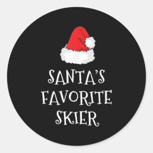 Kerstmuts voor Sinterklaas' favoriete skiër Funny Ronde Sticker