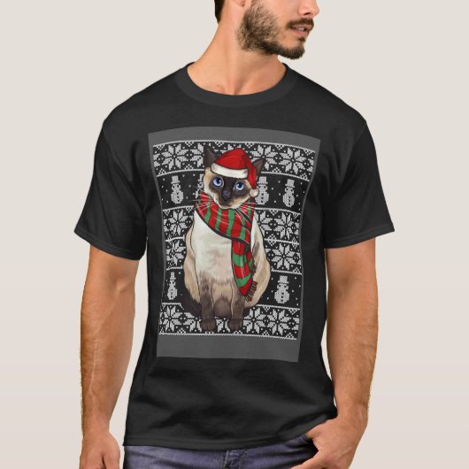 Kerstmuts Xmas Siamese Kat Lelijke Kerstmis T-shirt (Voorkant)