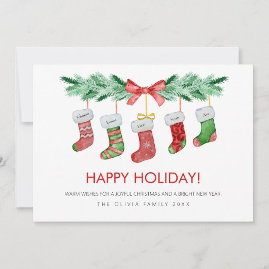 Kerstmutsen 5 Familienamen Gelukkig Feestdagenkaart (Voorkant)